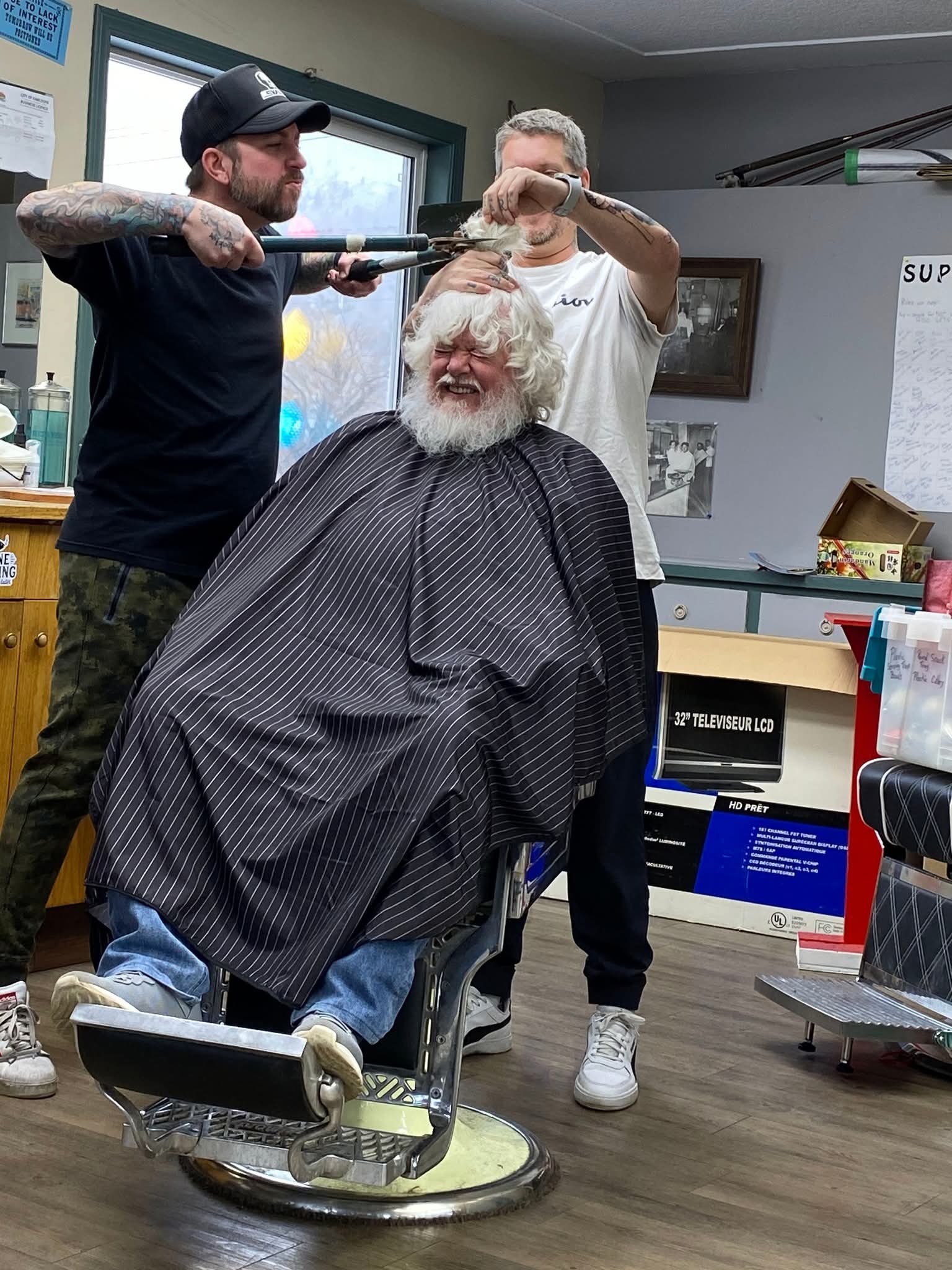 Santa getting a trim at Valleyview Barbers